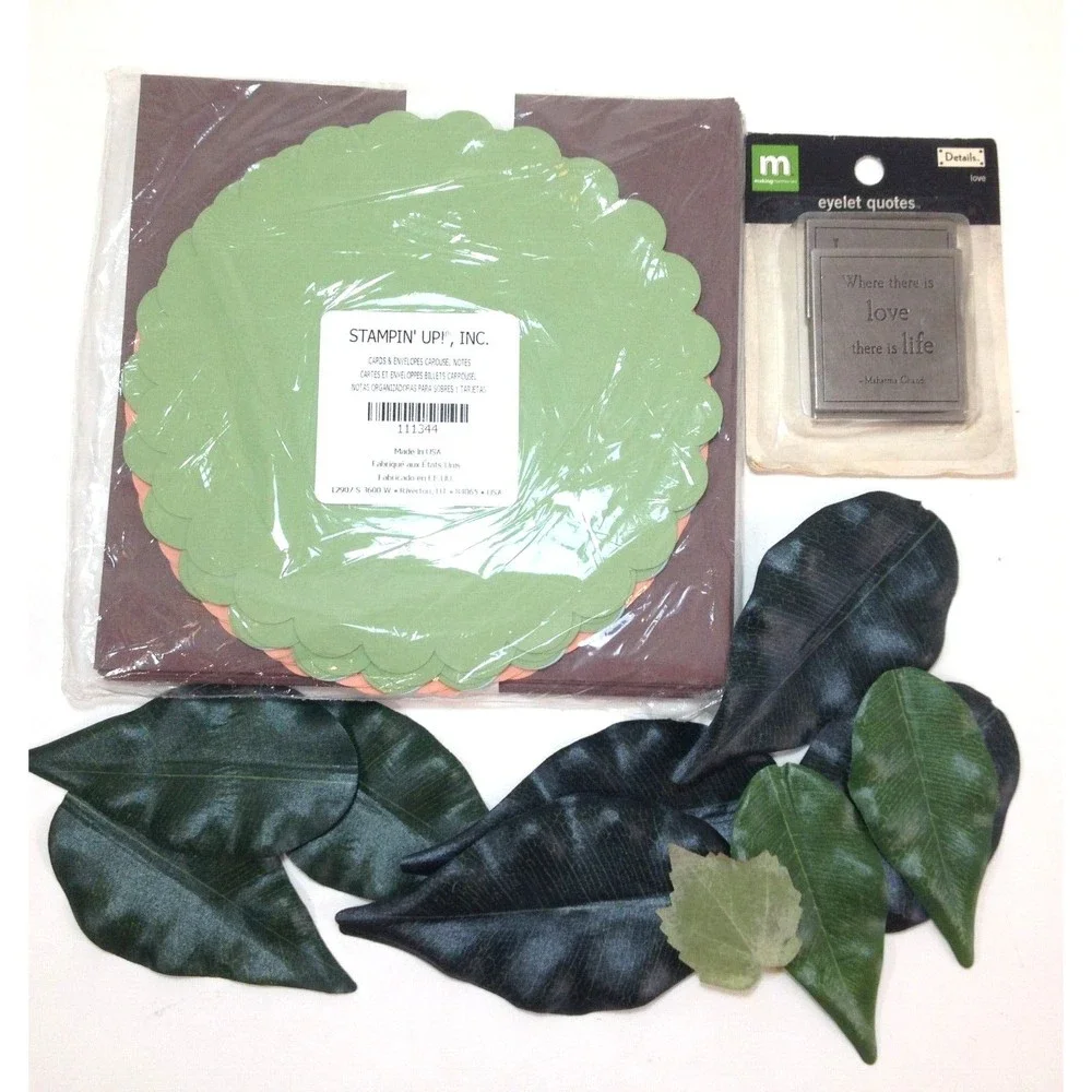 Stampin Up Carousel Note Cards & Envelopes, Details Eyelet Quotes & Silk Leaves